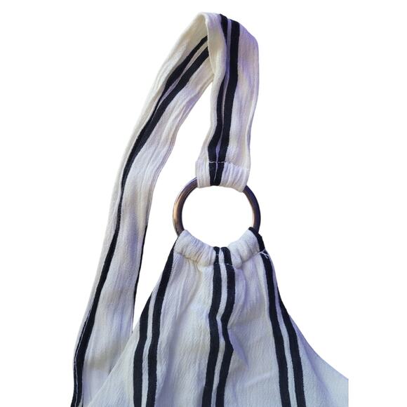 Shoreline Womens Striped Wide Leg Jumpsuit Small Black White Sleeveless O-Ring - Picture 6 of 9